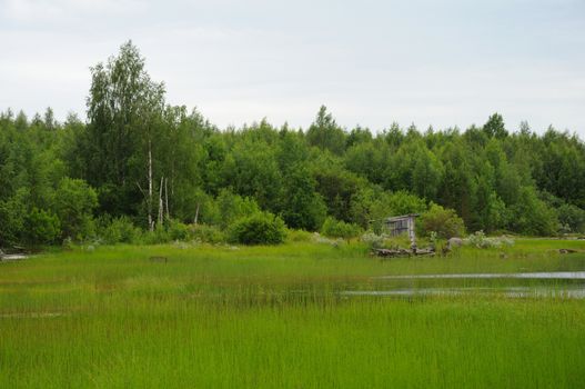 The picture shows abandoned and broken slip docs in a small settlement in Russia's Karelia region