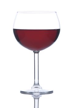 Glass of Red Wine isolated on white with reflection vertical format