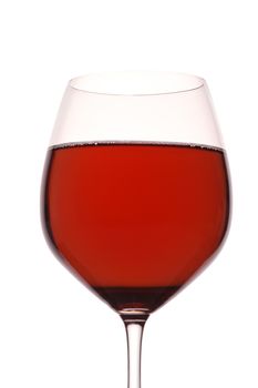 Red Wine Glass against white background with bubbles at top