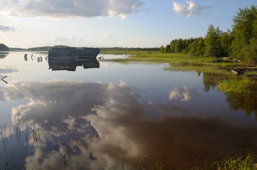 The picture shows abandoned and broken slip docs in a small settlement in Russia's Karelia region