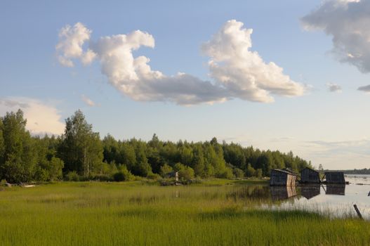 The picture shows abandoned and broken slip docs in a small settlement in Russia's Karelia region