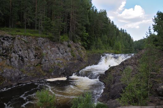 This picture shows Kivach - the most powerfull waterfall in Karelia region (approximately 12 meters)