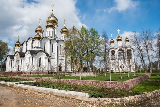 Saint Nicholas (Nikolsky) monastery from spring garden viewpoint. Pereslavl-Zalessky, Russia