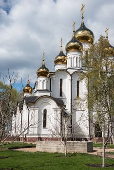 Saint Nicholas (Nikolsky) cathedral from spring garden viewpoint. Pereslavl-Zalessky, Russia