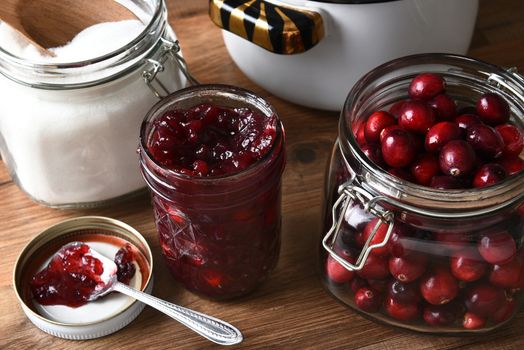 Homemade cranberry sauce for Thanksgiving still life. 