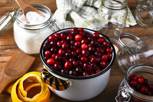Making Cranberry Sauce: The equipment for preparing the traditional Thanksgiving side dish. 