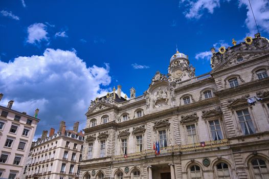 The Hotel de Ville, the city hall of Lyon, France, on a sunny day.