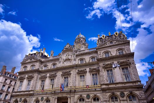 The Hotel de Ville, the city hall of Lyon, France, on a sunny day.