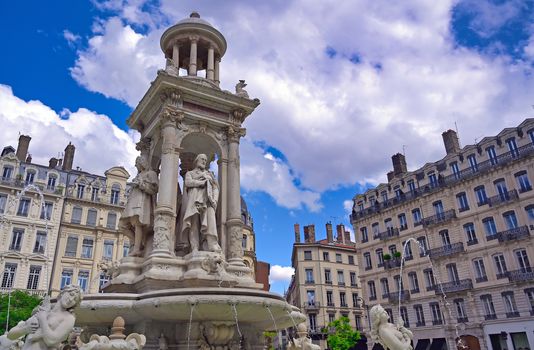 The fountain on Place des Jacobins in the heart of Lyon, France.