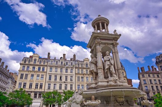 The fountain on Place des Jacobins in the heart of Lyon, France.