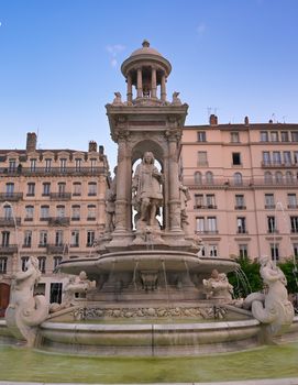 The fountain on Place des Jacobins in the heart of Lyon, France.