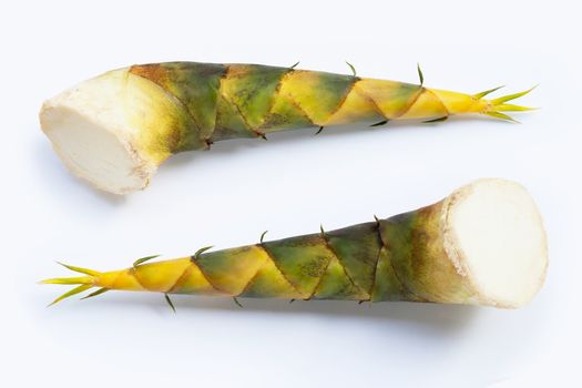 Fresh bamboo shoots on white background. Top view