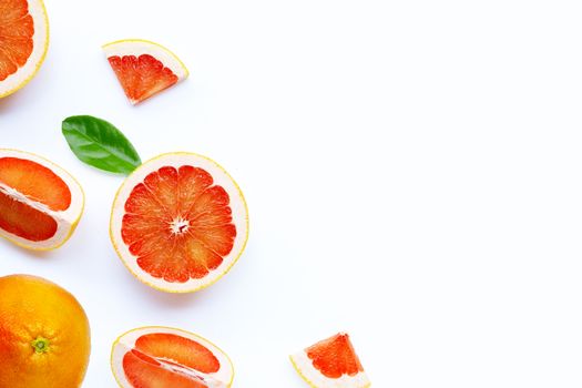 High vitamin C. Juicy grapefruit on white background.
