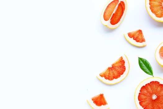High vitamin C. Juicy grapefruit on white background.