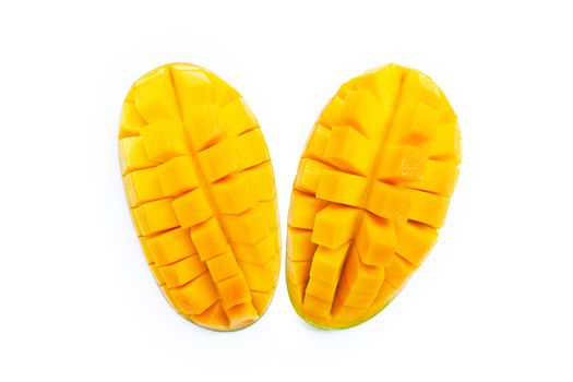 Yellow mango isolated on white background.