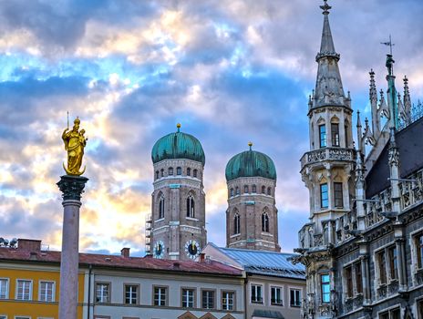 The Frauenkirche, or Cathedral of Our Dear Lady) located in Munich, Bavaria, Germany. 