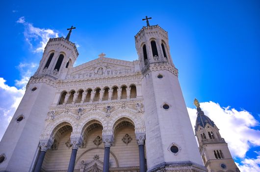 The Basilica of Notre Dame de Fourviere overlooking Lyon, France.