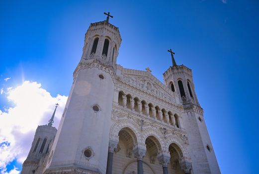 The Basilica of Notre Dame de Fourviere overlooking Lyon, France.