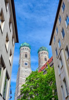 The Frauenkirche, or Cathedral of Our Dear Lady) located in Munich, Bavaria, Germany. 