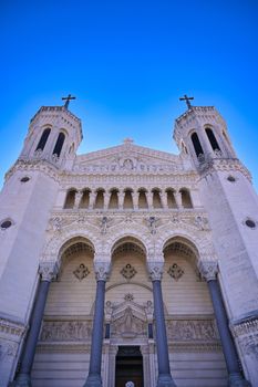 The Basilica of Notre Dame de Fourviere overlooking Lyon, France.