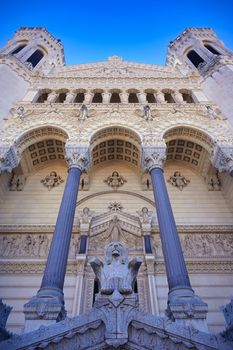 The Basilica of Notre Dame de Fourviere overlooking Lyon, France.