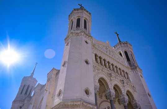 The Basilica of Notre Dame de Fourviere overlooking Lyon, France.