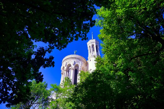 The Basilica of Notre Dame de Fourviere overlooking Lyon, France.