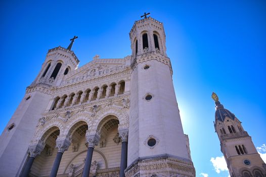 The Basilica of Notre Dame de Fourviere overlooking Lyon, France.