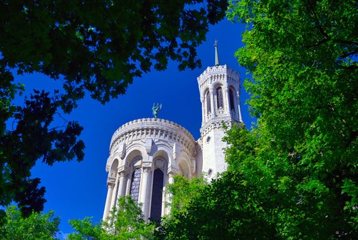 The Basilica of Notre Dame de Fourviere overlooking Lyon, France.