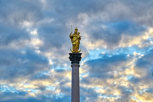 The Marian Column on Marienplatz in Munich, Bavaria, Germany.