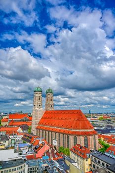 The Frauenkirche, or Cathedral of Our Dear Lady) located in Munich, Bavaria, Germany. 