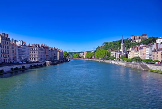 Lyon, France and the architecture along the Saone River.