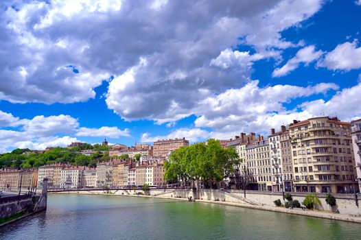 Lyon, France and the architecture along the Saone River.