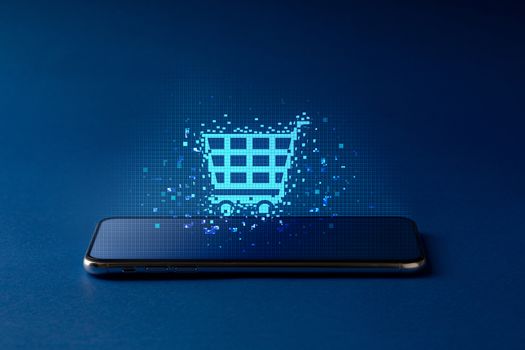 Online shopping icon on mobile phone application