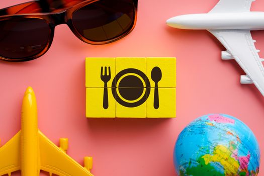 Travel & restaurant icon on colorful puzzle 