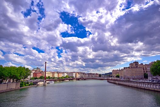 Lyon, France and the architecture along the Saone River.