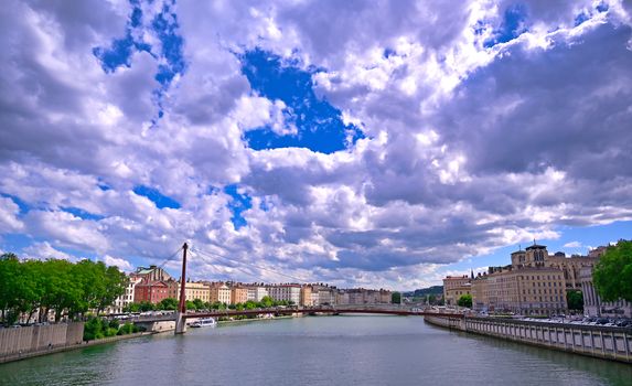 Lyon, France and the architecture along the Saone River.