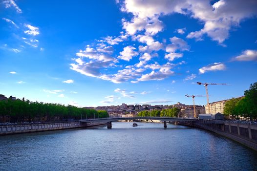 Lyon, France and the architecture along the Saone River.