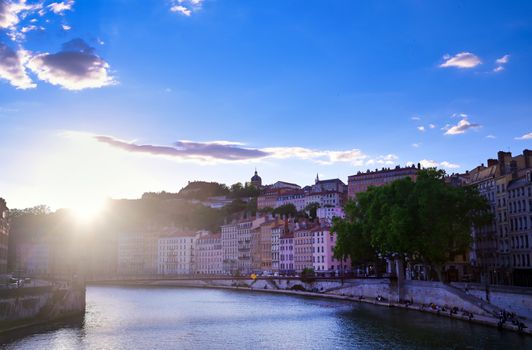 Lyon, France and the architecture along the Saone River.