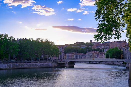 Lyon, France and the architecture along the Saone River.