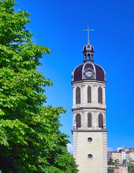 The Bell Tower of The Charity Hospital of Lyon in the center of Lyon, France.