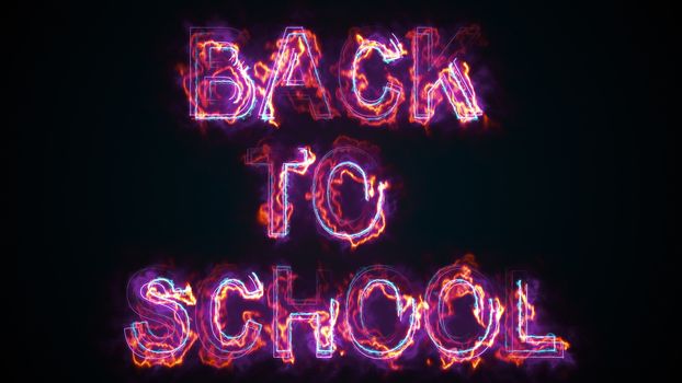 Computer generated the inscription Back to school. Burning words consists of capital letters. 3d rendering of education concept. Fire background