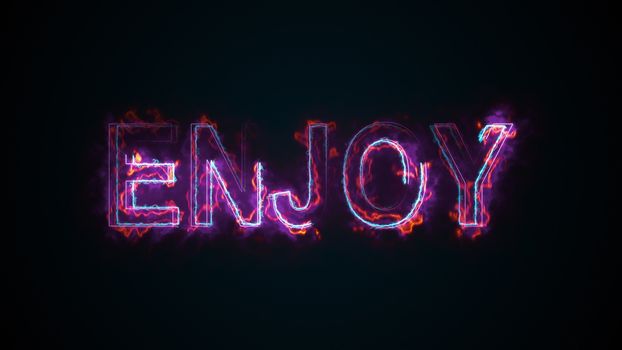 The text Enjoy, computer generated. Burning inscription. Capital letters. 3d rendering of happy moment. Web background