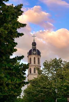 The Bell Tower of The Charity Hospital of Lyon in the center of Lyon, France.