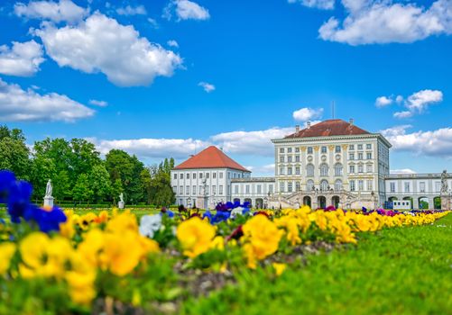 Munich, Germany - May 13, 2019 - The Nymphenburg Palace, Schloss Nymphenburg, is a Baroque palace in Munich, Bavaria, southern Germany. 