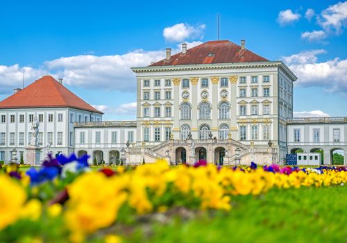 Munich, Germany - May 13, 2019 - The Nymphenburg Palace, Schloss Nymphenburg, is a Baroque palace in Munich, Bavaria, southern Germany. 