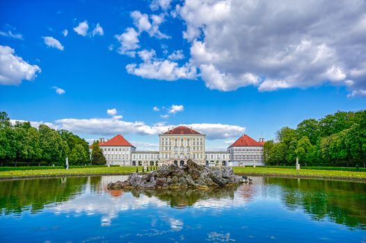 Munich, Germany - May 13, 2019 - The Nymphenburg Palace, Schloss Nymphenburg, is a Baroque palace in Munich, Bavaria, southern Germany. 