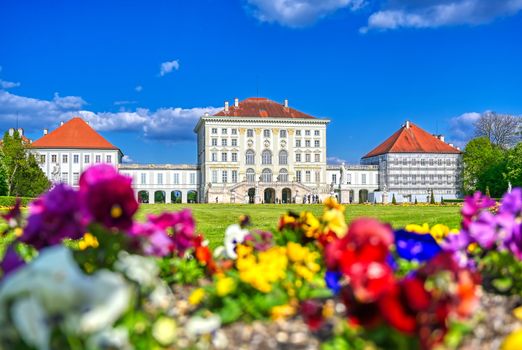 Munich, Germany - May 13, 2019 - The Nymphenburg Palace, Schloss Nymphenburg, is a Baroque palace in Munich, Bavaria, southern Germany. 