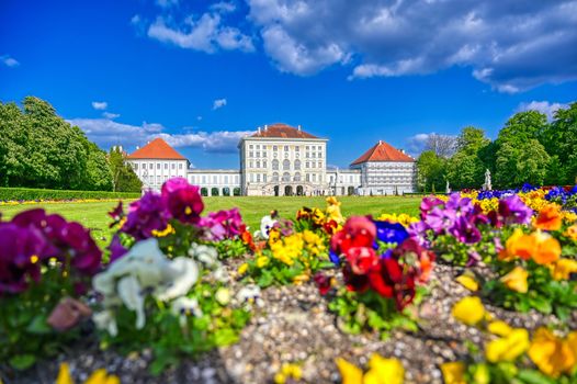 Munich, Germany - May 13, 2019 - The Nymphenburg Palace, Schloss Nymphenburg, is a Baroque palace in Munich, Bavaria, southern Germany. 