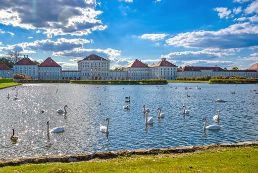 Munich, Germany - May 13, 2019 - The Nymphenburg Palace, Schloss Nymphenburg, is a Baroque palace in Munich, Bavaria, southern Germany. 